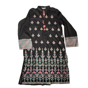 NEW! CHINYERE Traditional Indian Shirt Women's L Black Embroidered Long Sleeve
